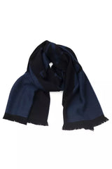 Philipp Plein Elegant Blue Wool-Blend Fringed Scarf