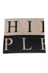 Philipp Plein Beige Logo Scarf with Fringed Hems