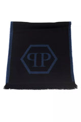 Philipp Plein Chic Blue Fringed Logo Scarf