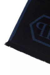 Philipp Plein Chic Blue Fringed Logo Scarf