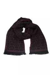 Philipp Plein Elegant Burgundy Monogram Fringe Scarf