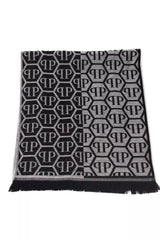 Philipp Plein Elegant Monogram Fringed Scarf