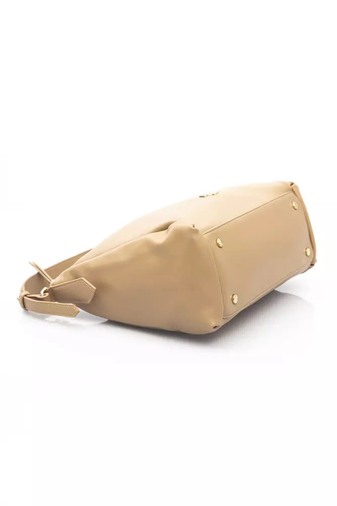 Baldinini Trend Chic Beige Shoulder Bag with Golden Accents