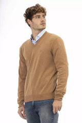 Sergio Tacchini Elegant Beige V-Neck Wool Sweater for Men