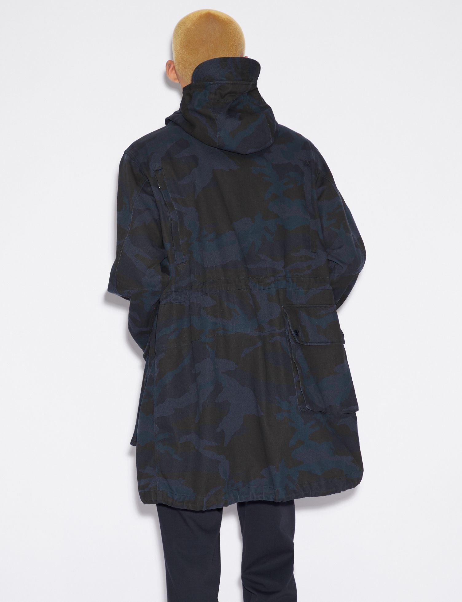 Armani Exchange Camouflage Hooded Trench in Dark Blue