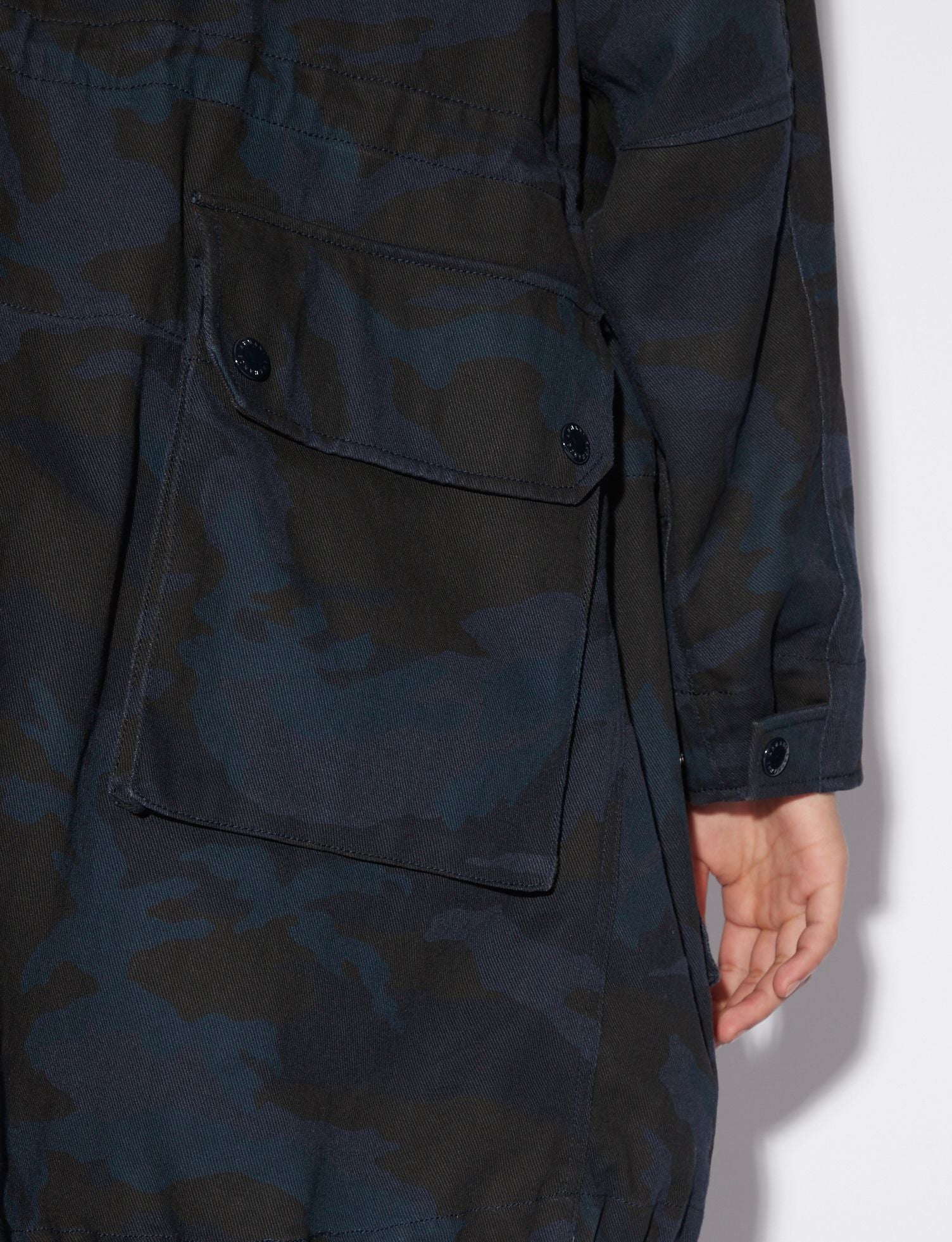 Armani Exchange Camouflage Hooded Trench in Dark Blue