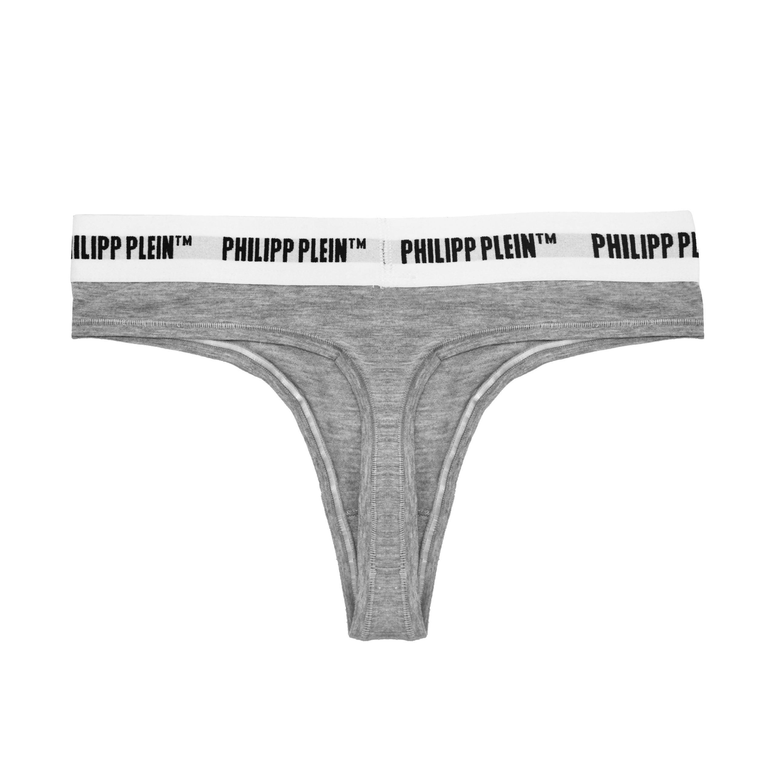 Philipp Plein Chic Gray Logo-Banded Women's Thongs - 2 Pack