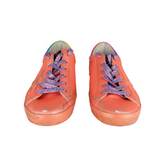 Golden Goose Orange Glitter Lace Sneakers with Suede Star Detail