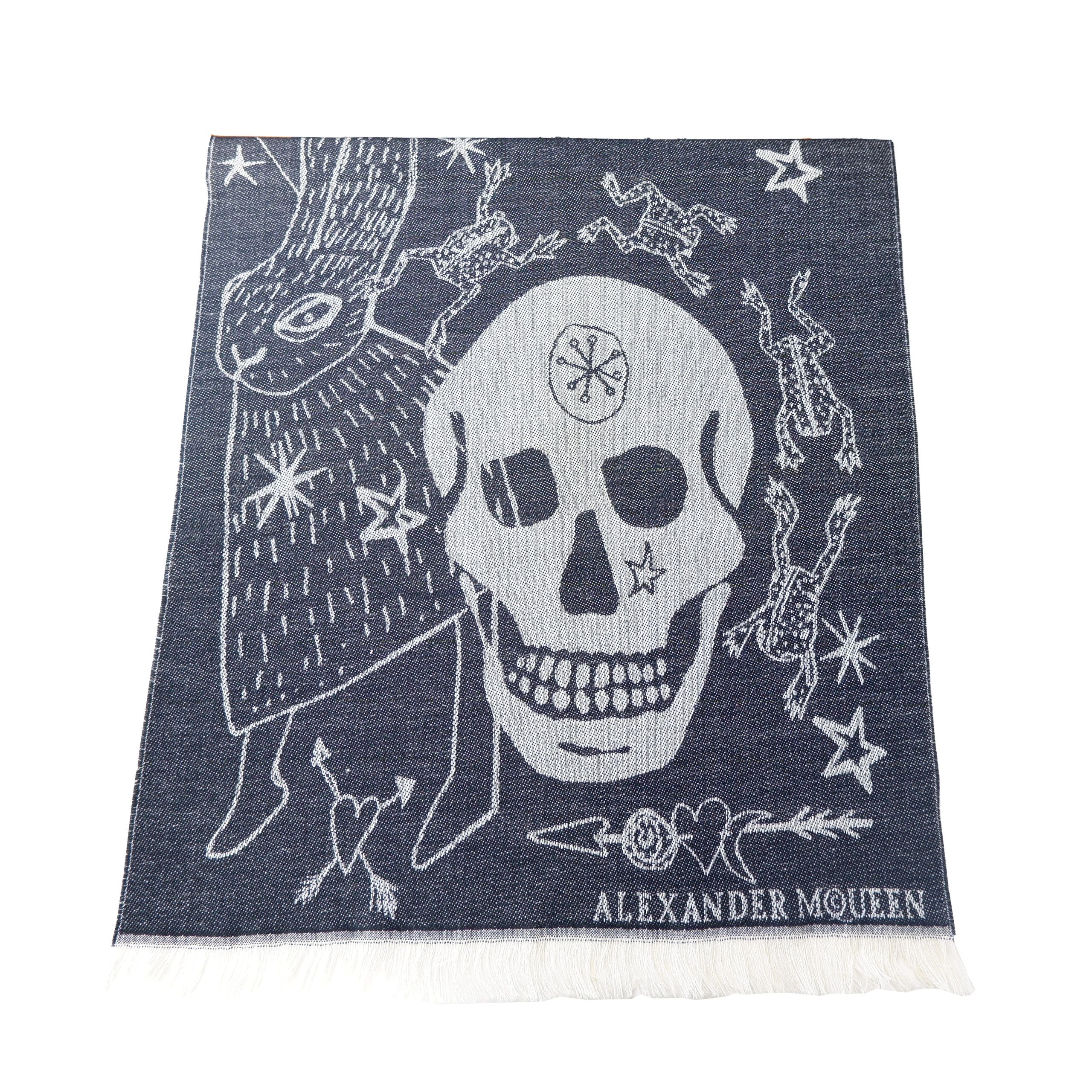 Alexander McQueen Iconic Skull Pattern Wool Scarf - Black and Grey