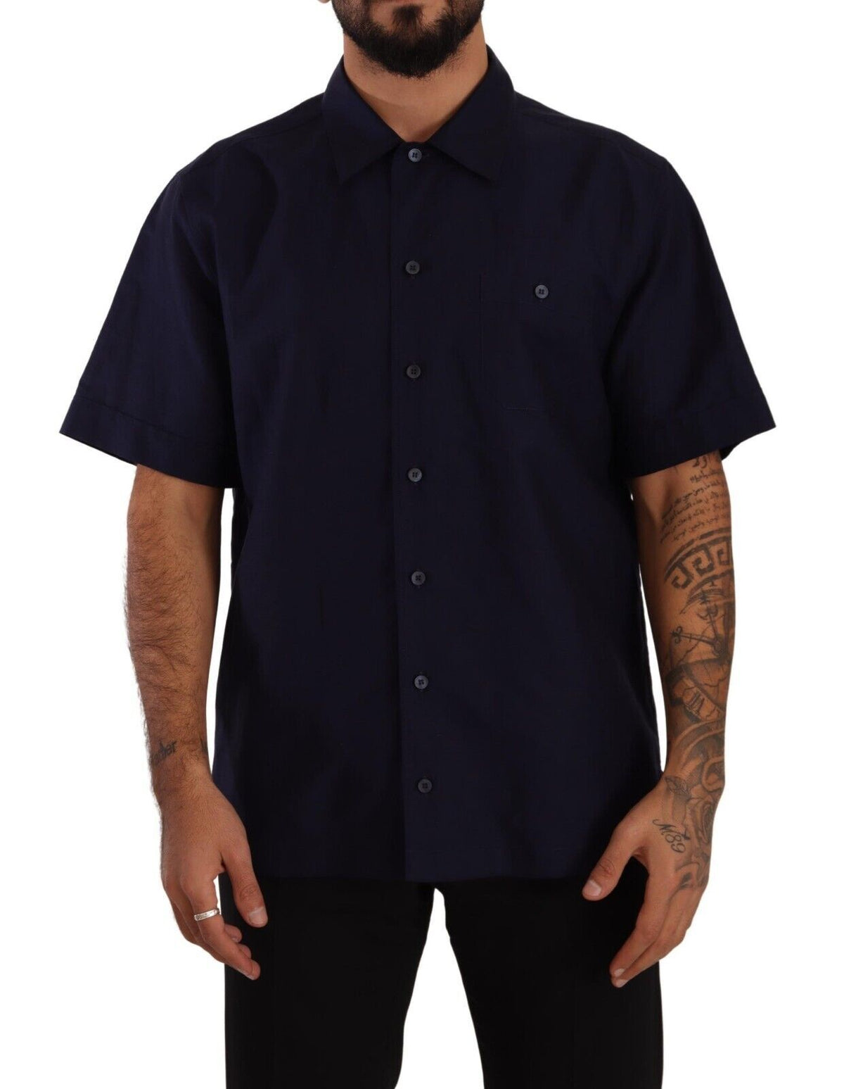 Dolce & Gabbana Elegant Navy Blue Button-Down Casual Shirt