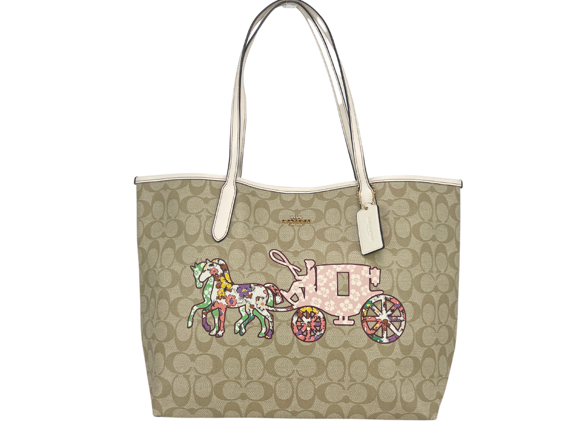 COACH (CA607) Large Khaki Horse Carriage Graphic Signature City Tote Handbag