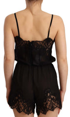 Dolce & Gabbana Elegant Black Silk Lace Chemise Babydoll