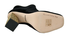 Dolce & Gabbana Elegant Velvet Ankle Boots with Crystal Heels