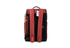 COACH Track Colorblock Khaki Canvas Red Leather Logo Stamp Backpack Bag