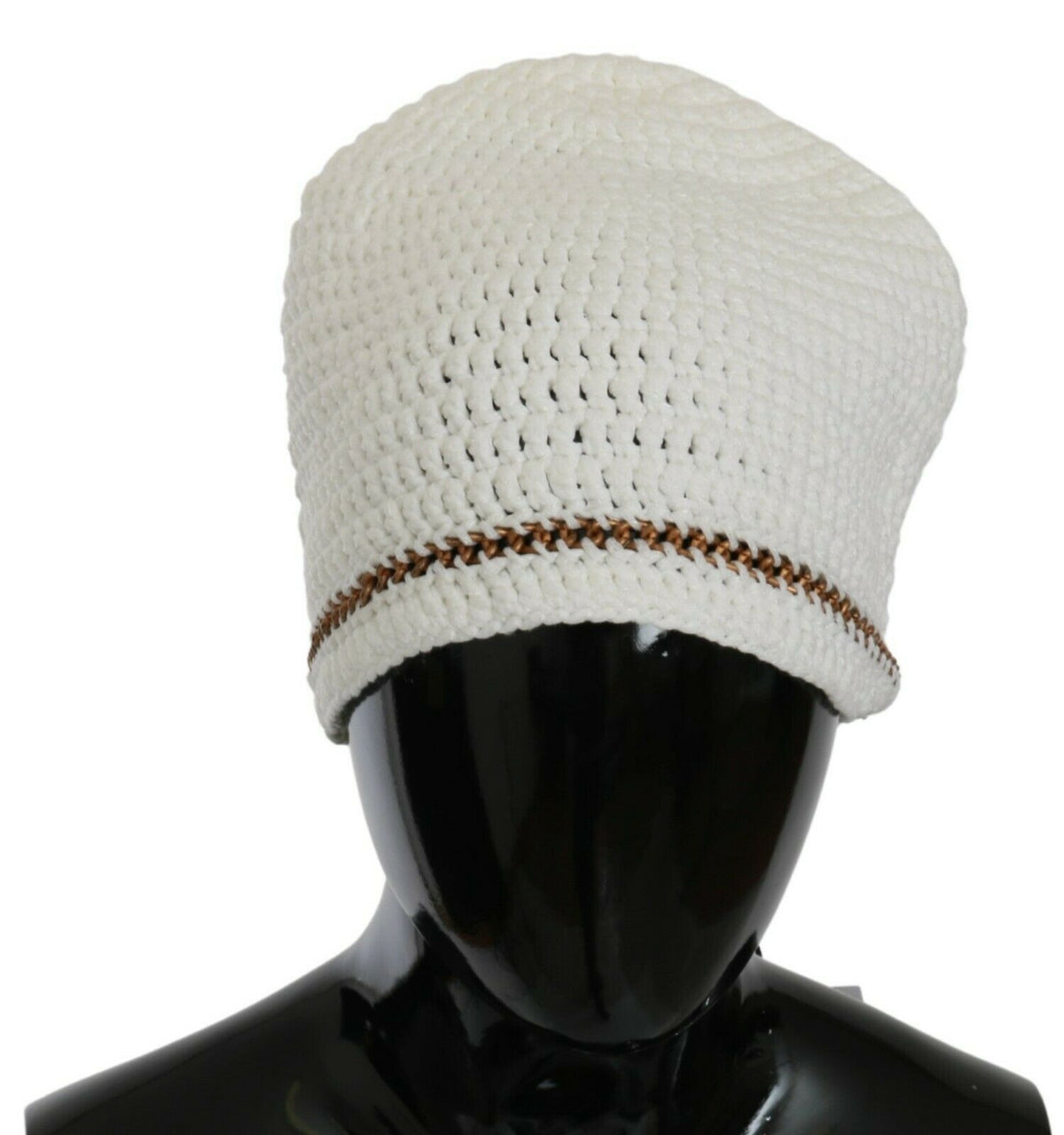 Ermanno Scervino Chic White Beanie with Metal Chain Detail
