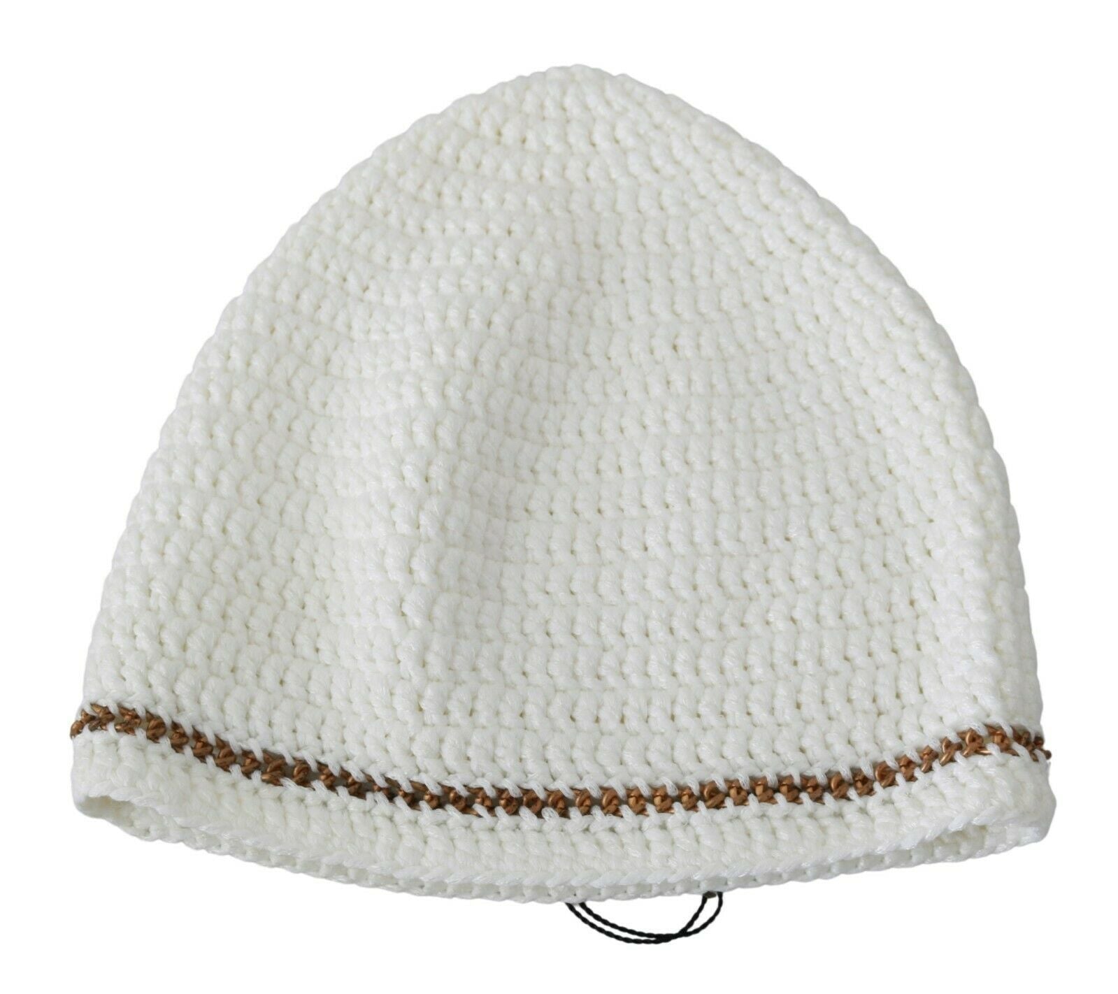 Ermanno Scervino Chic White Beanie with Metal Chain Detail
