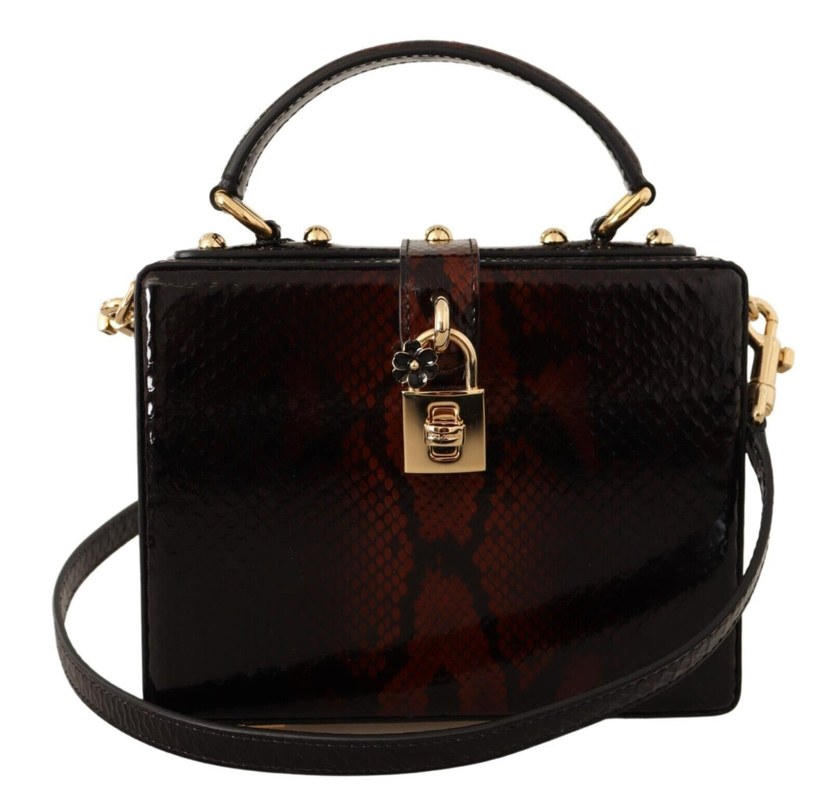 Dolce & Gabbana Elegant Bordeaux & Black Python Leather Crossbody Bag