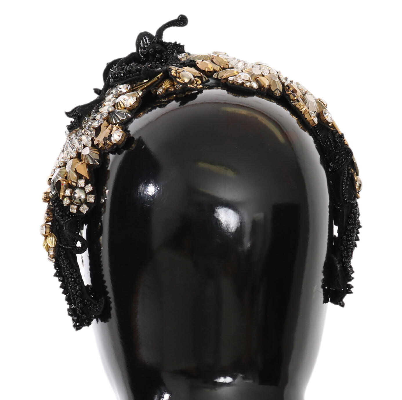 Dolce & Gabbana Black Silk Gold Crystal Studded Diadem
