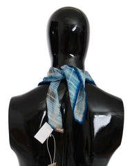 John Galliano Blue Stripe Floral Printed Bandana Cotton Square Scarf