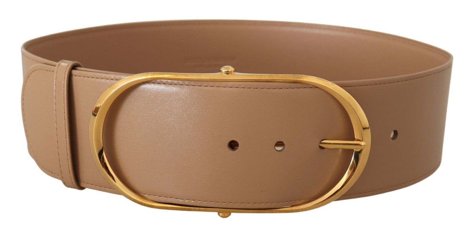 Dolce & Gabbana Dolce & Gabbana Beige Leather Gold Metal Oval Buckle Women's Belt