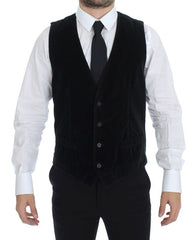 Dolce & Gabbana Black Cotton Single Breasted Vest Gilet