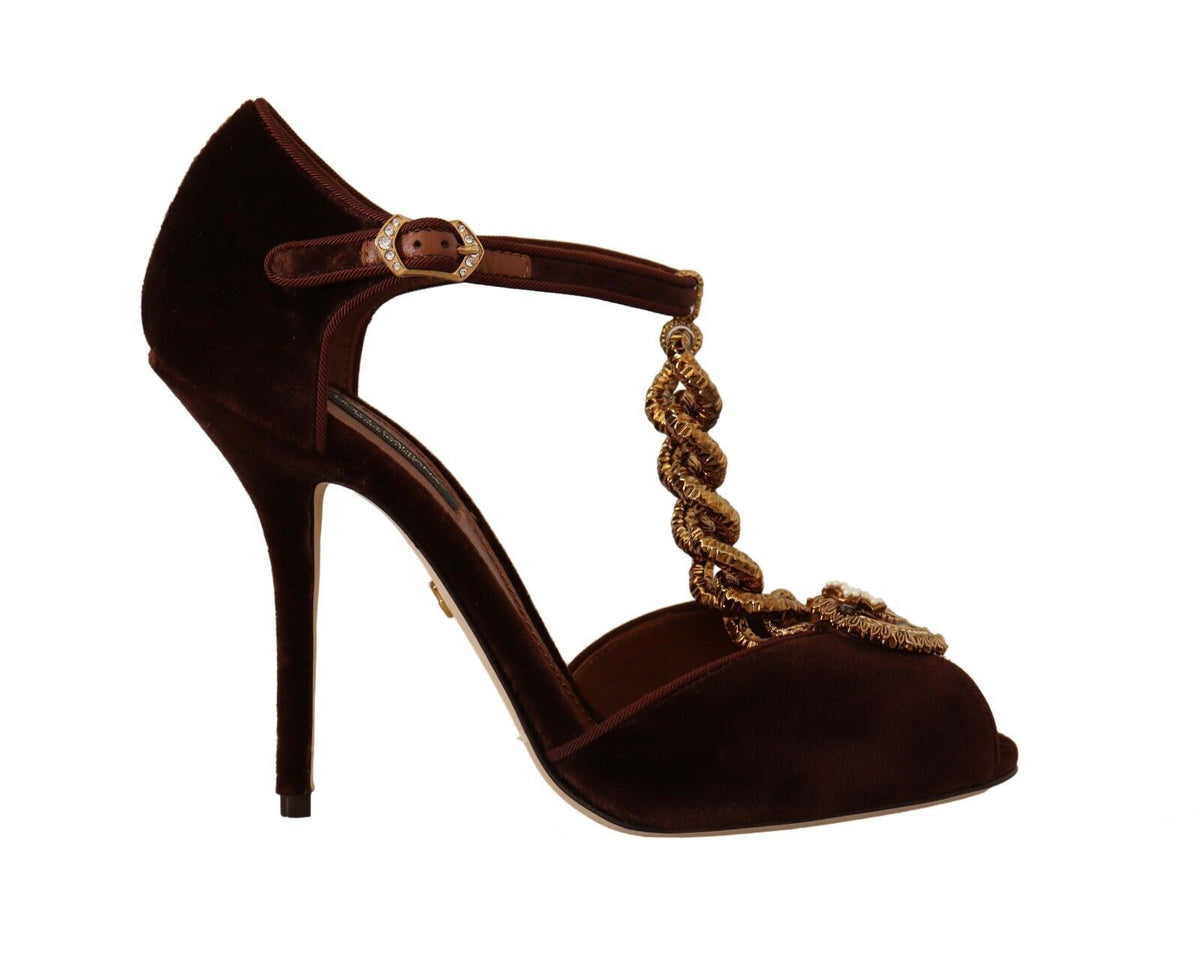 Dolce & Gabbana Maroon Devotion T-Chain Heels Sandals