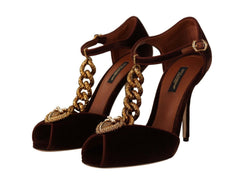 Dolce & Gabbana Maroon Devotion T-Chain Heels Sandals