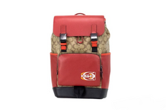 COACH Track Colorblock Khaki Canvas Red Leather Logo Stamp Backpack Bag