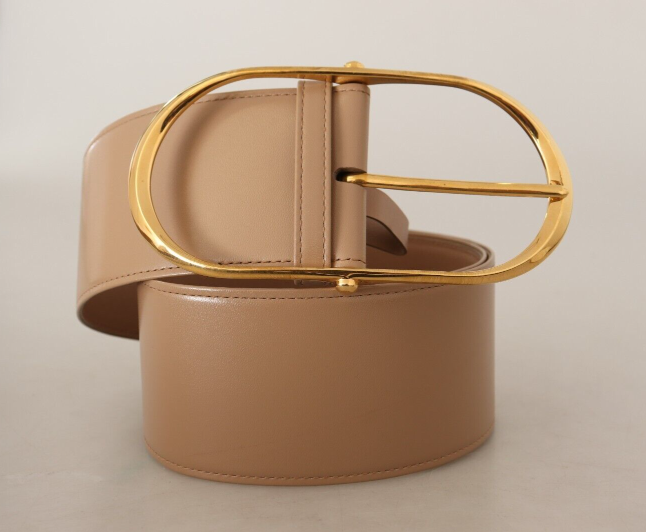 Dolce & Gabbana Dolce & Gabbana Beige Leather Gold Metal Oval Buckle Women's Belt