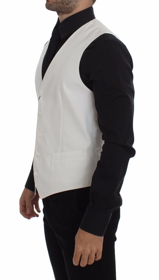 Dolce & Gabbana White Cotton Silk Blend Dress Vest Blazer