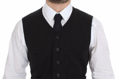 Dolce & Gabbana Black Flax Cotton Dress Vest Blazer