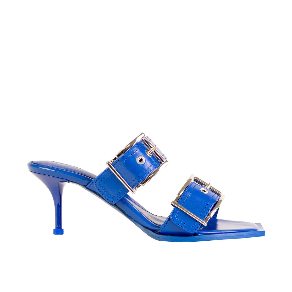 Alexander McQueen Blue Heeled Buckle Leather Sandals