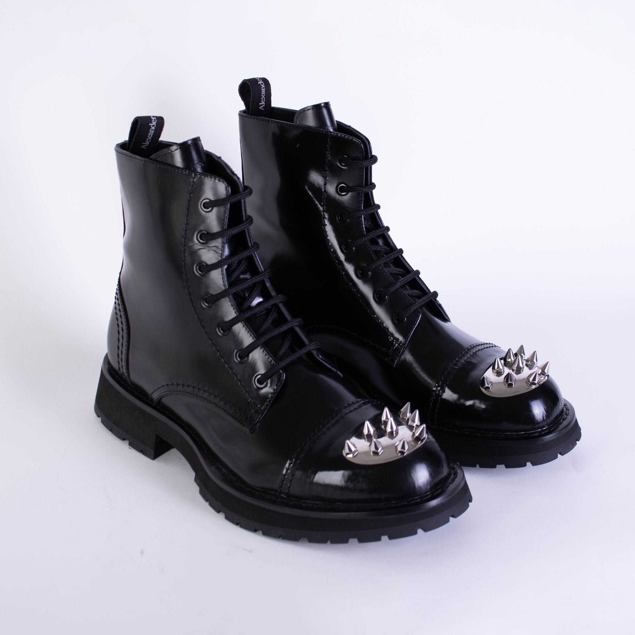 Alexander McQueen Black Leather Studded Combat Boots