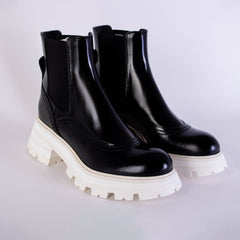 Alexander McQueen Black Leather White Sole Chelsea Boots