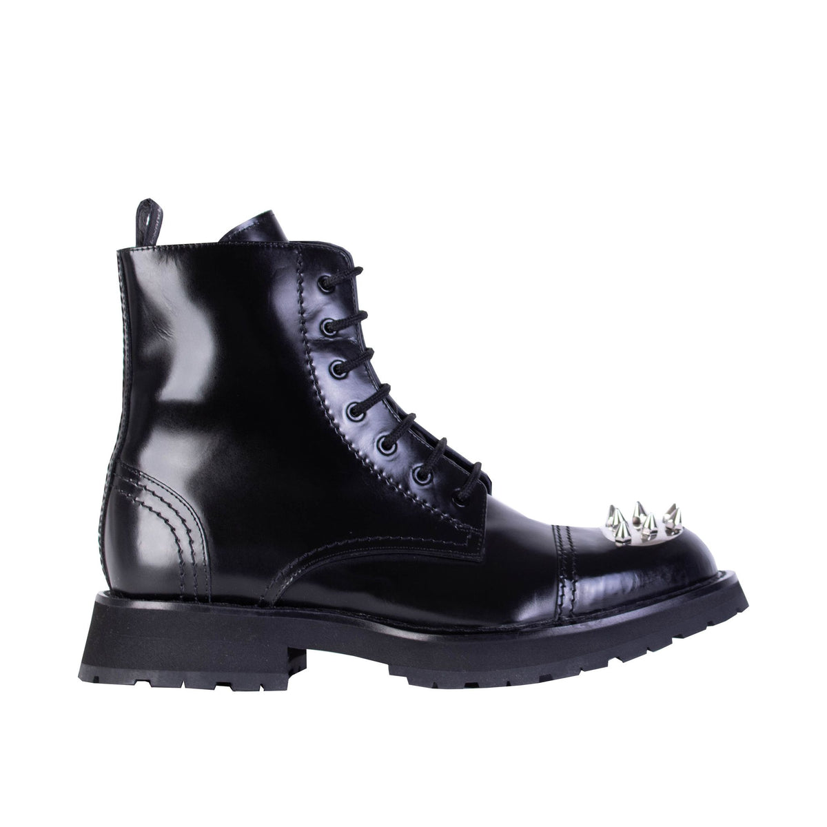 Alexander McQueen Black Leather Studded Combat Boots