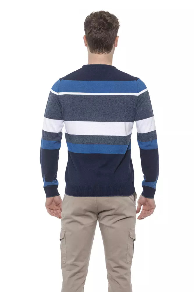 Conte of Florence Elegant Striped Crewneck Sweater in Blue