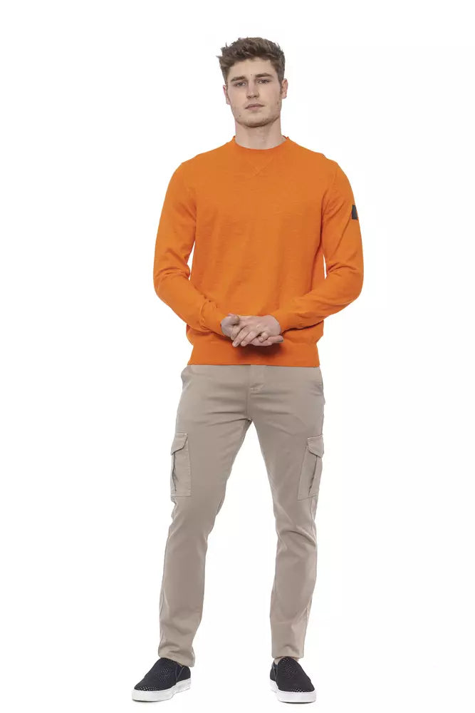 Conte of Florence Elegant Crewneck Cotton Sweater in Orange