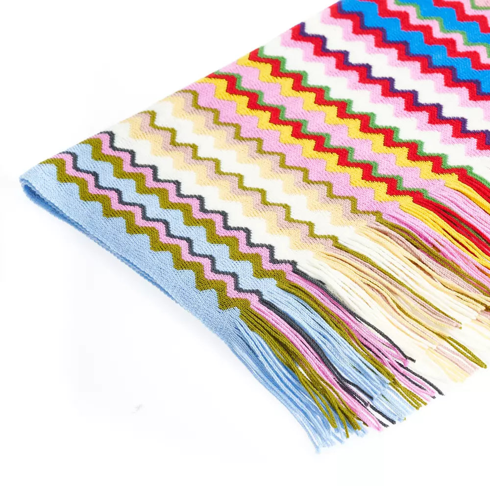 Missoni Geometric Pattern Fringed Scarf in Vibrant Hues