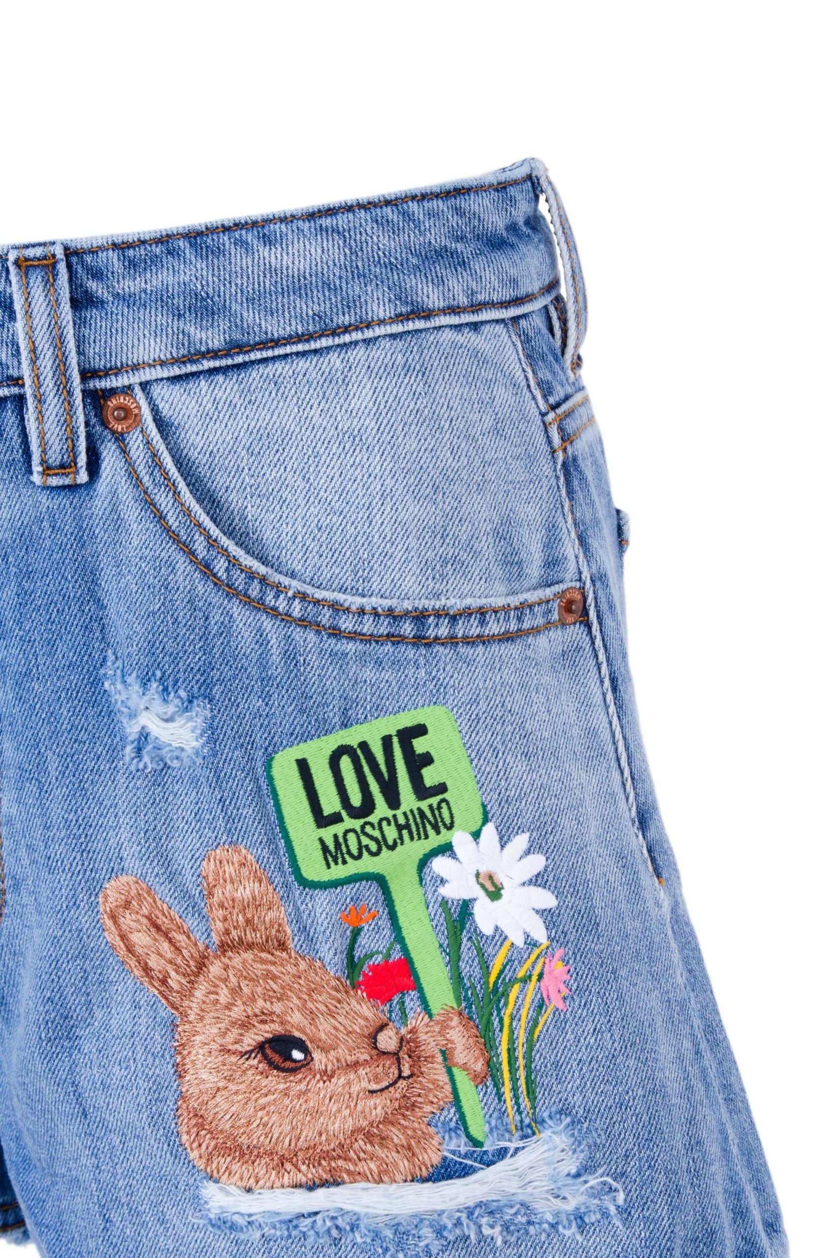 Love Moschino Chic Cotton Rabbit-Stitched Denim Shorts