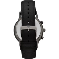 Emporio Armani Black Leather and Steel Chronograph Watch