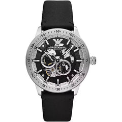 Emporio Armani Black Leather Automatic Watch