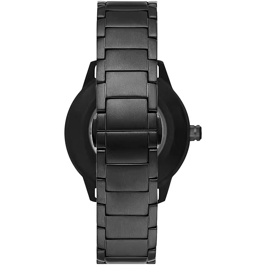 Emporio Armani Black Leather and Steel Chronograph Watch