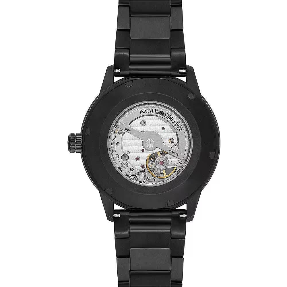 Emporio Armani Black Leather and Steel Chronograph Watch