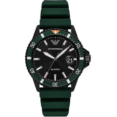 Emporio Armani Green Silicone and Steel Quartz Watch