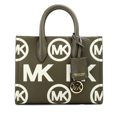 Michael Kors Mirella Small Olive Embossed Leather Shopper Crossbody Tote Bag